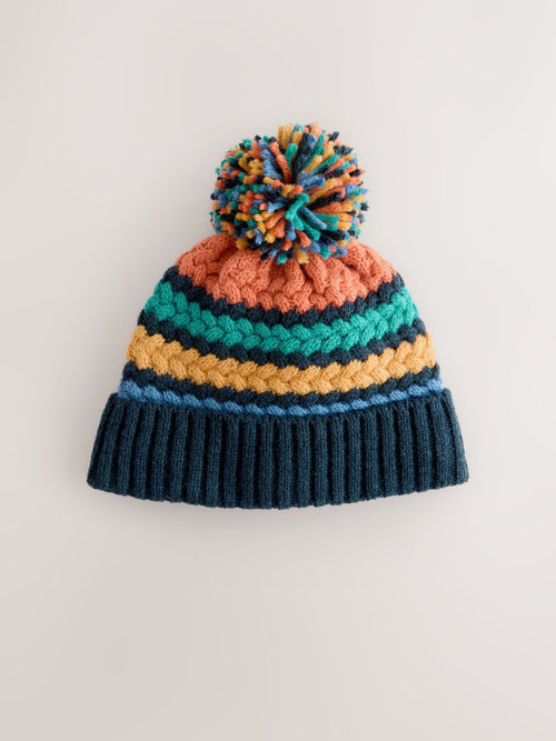 Bright Cable Stitched Baby Knitted Hat With Pom image 1