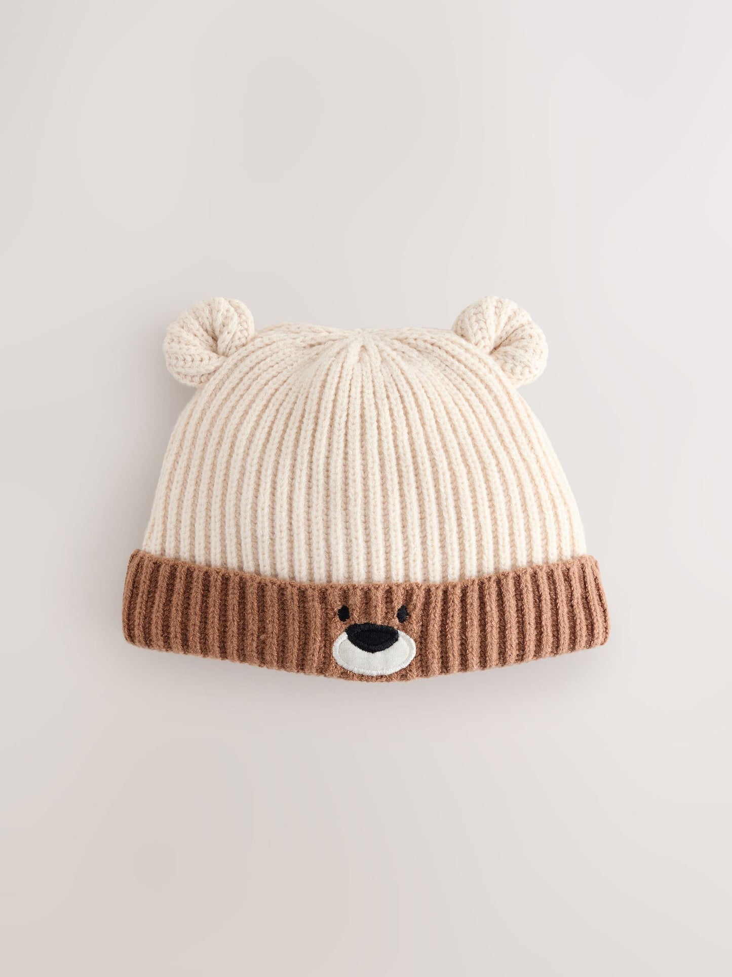 Brown Bear Face Ribbed Baby Beanie Hat image 2
