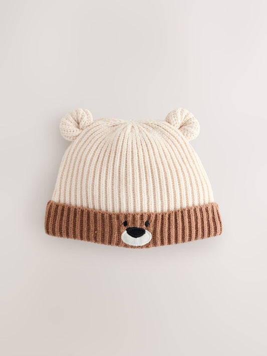 Brown Bear Face Ribbed Baby Beanie Hat image 2
