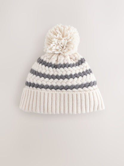 Monochrome Striped Baby Knitted Hat With Pom (0mths-2yrs) - image 1