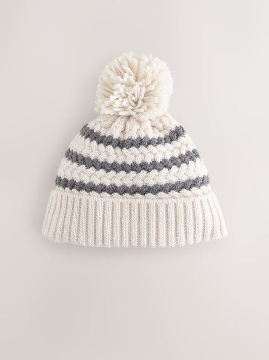 Monochrome Striped Baby Knitted Hat With Pom (0mths-2yrs) image 1