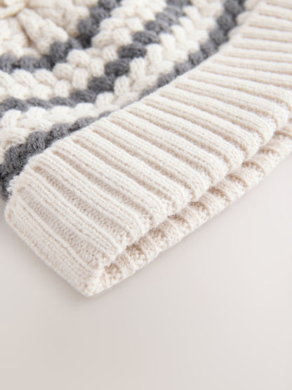Monochrome Striped Baby Knitted Hat With Pom (0mths-2yrs) - image 3