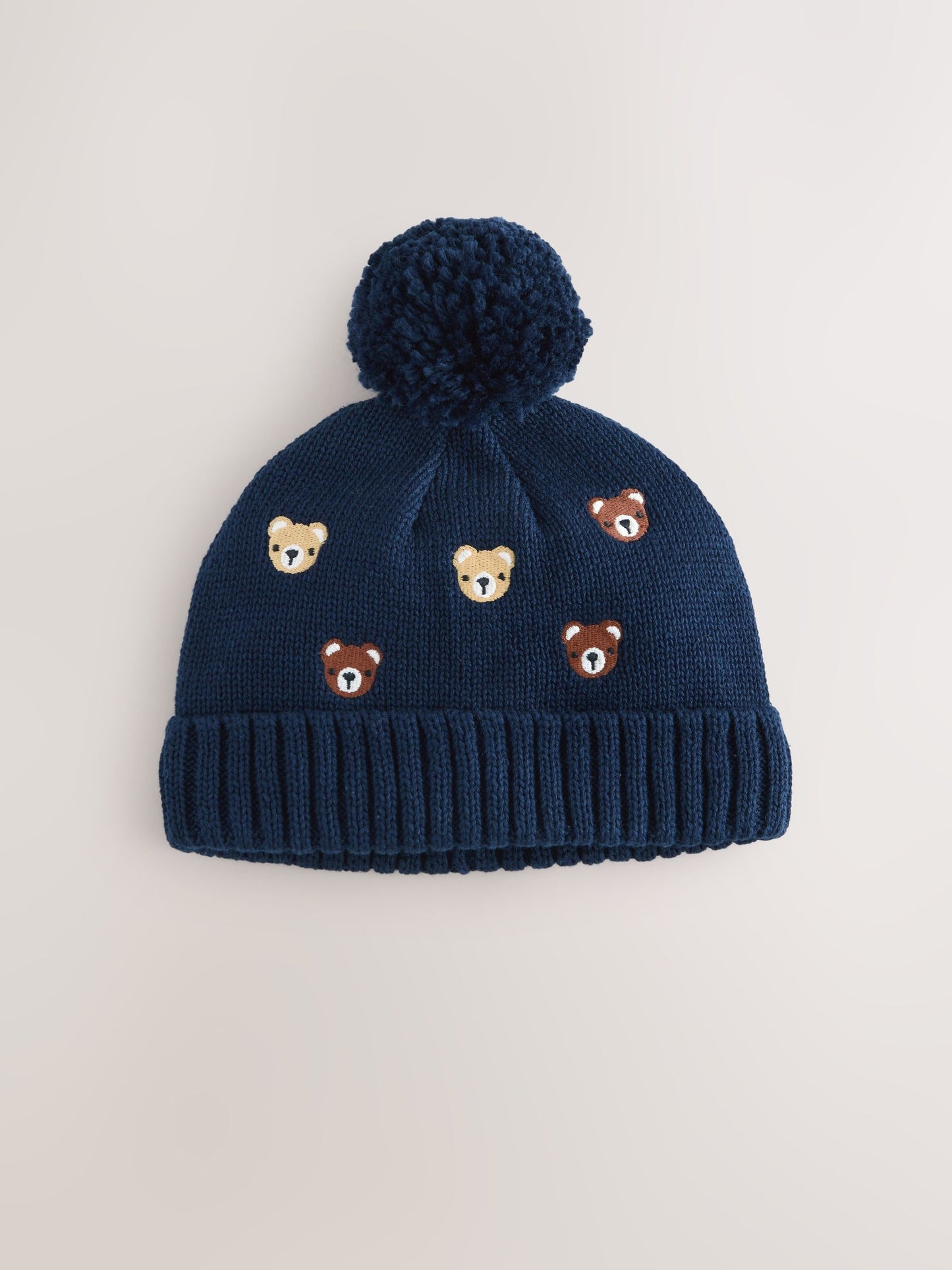Navy Bear All Over Embroidered Baby Hamish and Friends Knitted Hat (0mths-2yrs) image 1