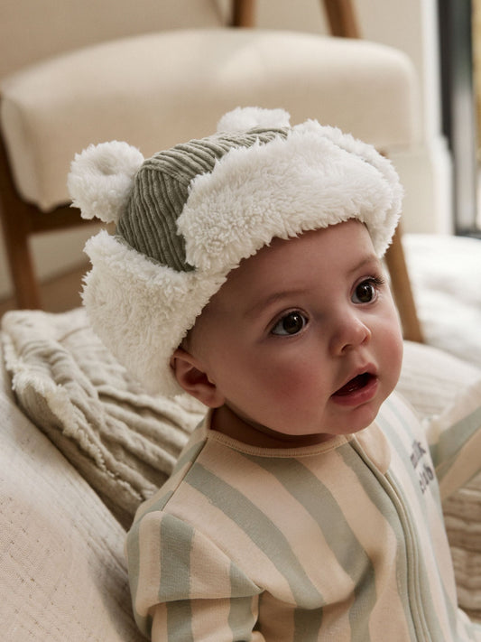 Sage Green Cord Baby Trapper Hat (0mths-2yrs) image 3