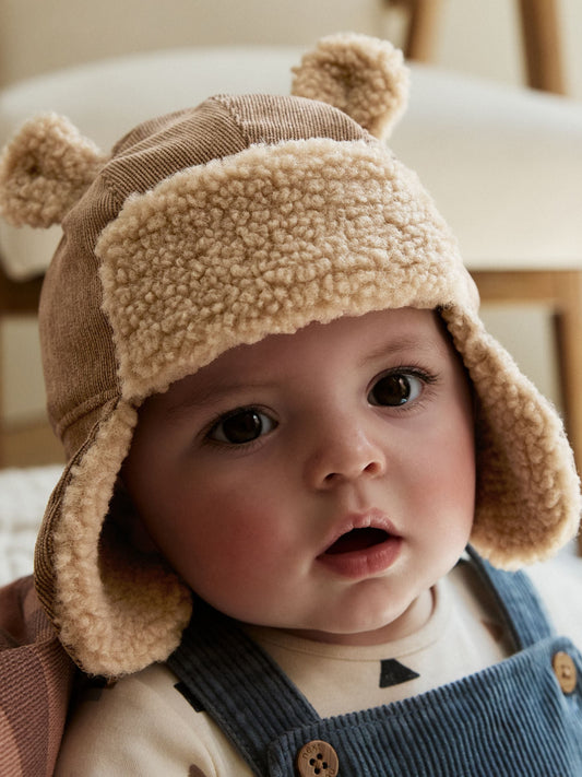 Tan Brown Borg Eared Baby Trapper Hat (0mths-2yrs) image 1