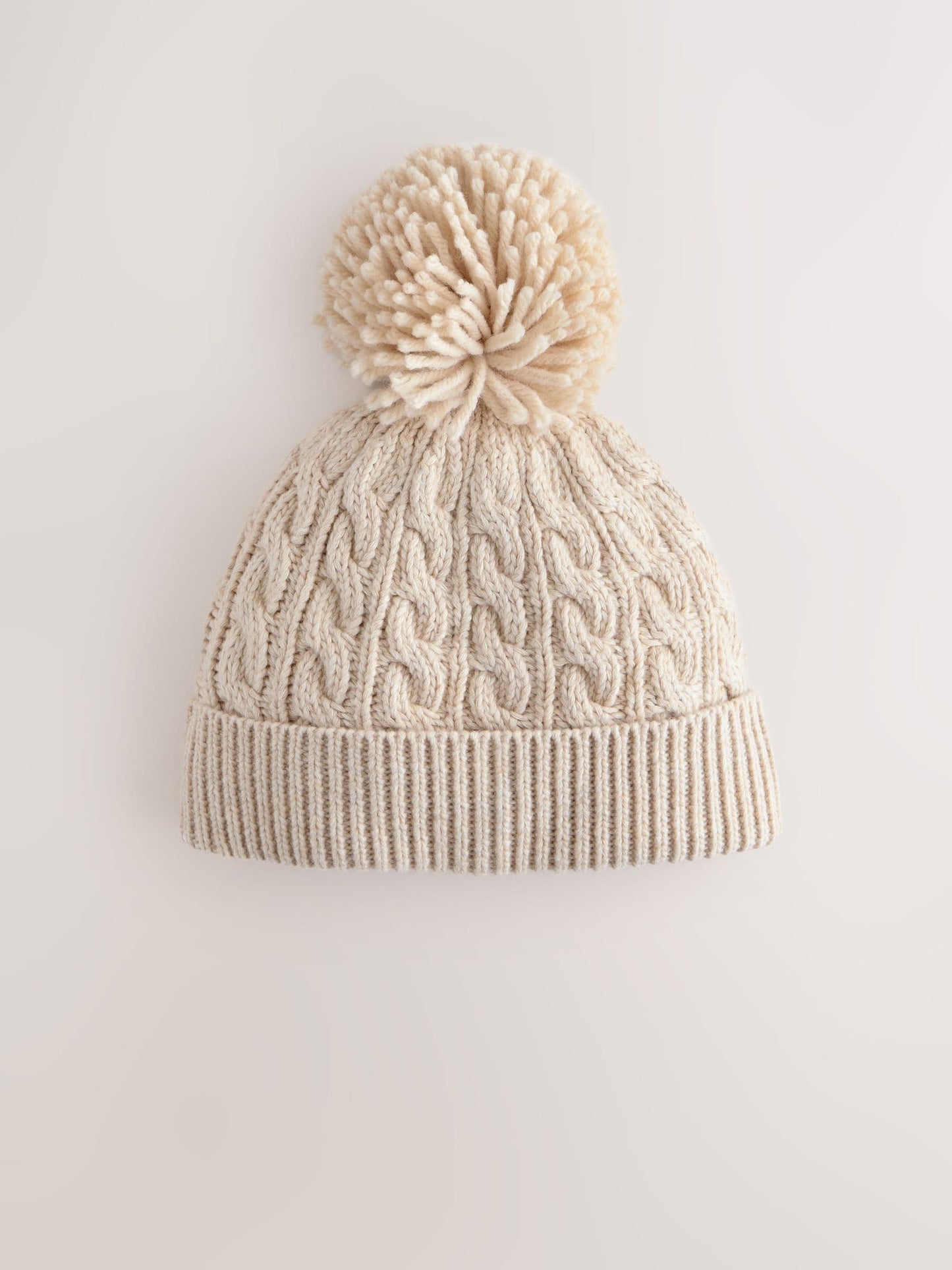 Cream Knitted Cable Pom Beanie
