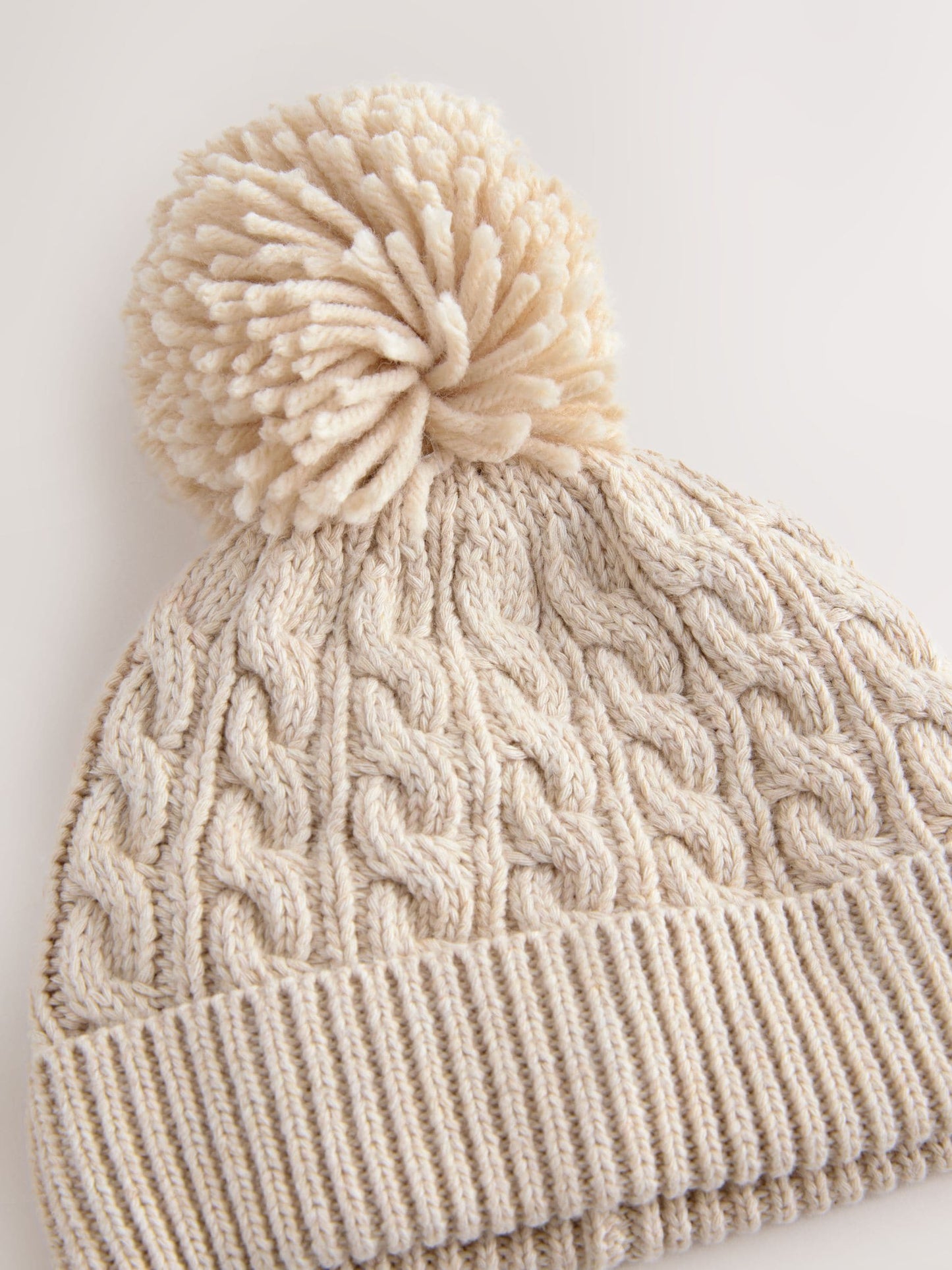 Cream Knitted Cable Pom Beanie