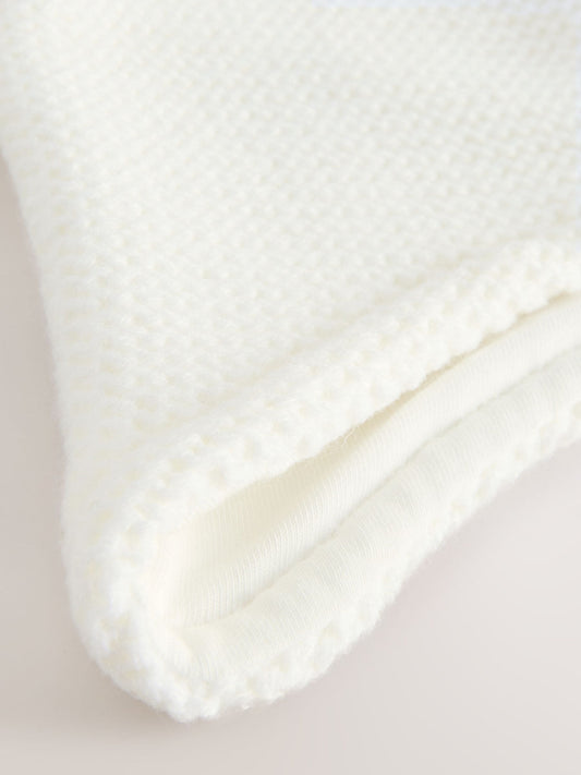 White Knitted Double Pom Baby Trapper Hat image 3