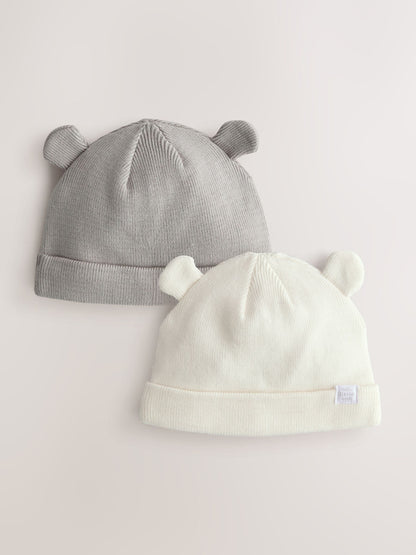 Grey/White 2pack Rib Baby Beanie image 1