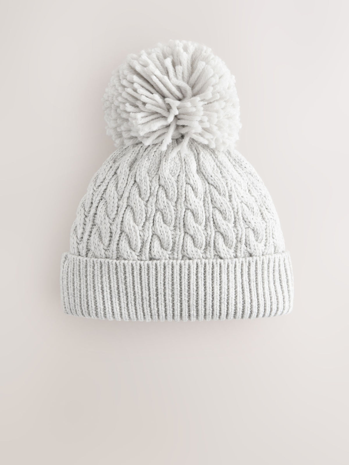 Grey Knitted Cable Pom Beanie - image 2