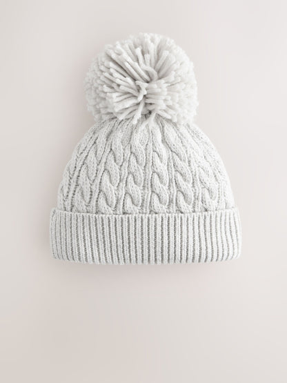 Grey Knitted Cable Pom Beanie - image 2