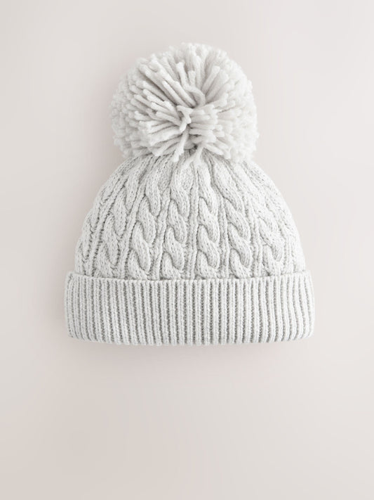 Grey Knitted Cable Pom Beanie image 3