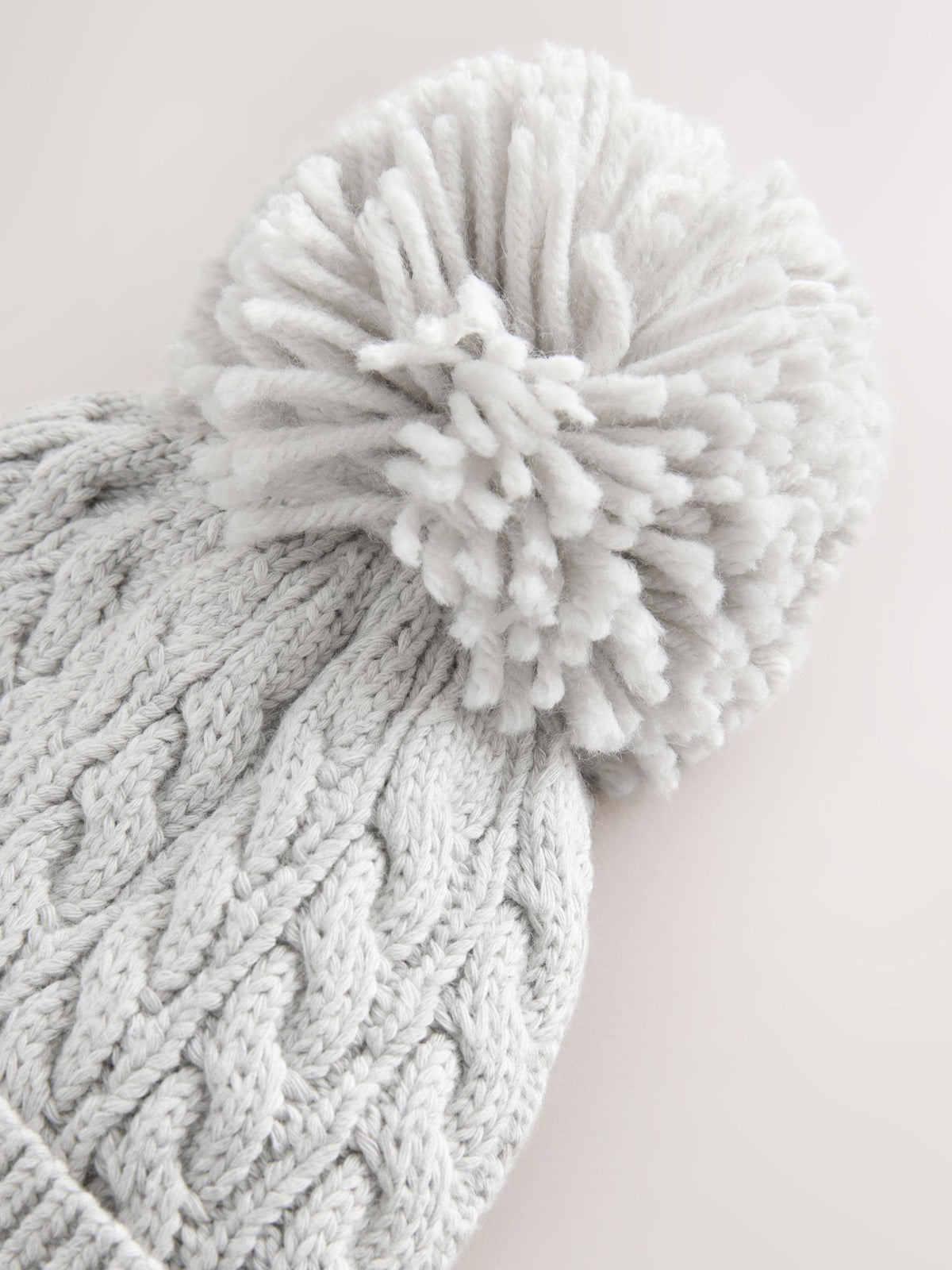 Grey Knitted Cable Pom Beanie - image 3