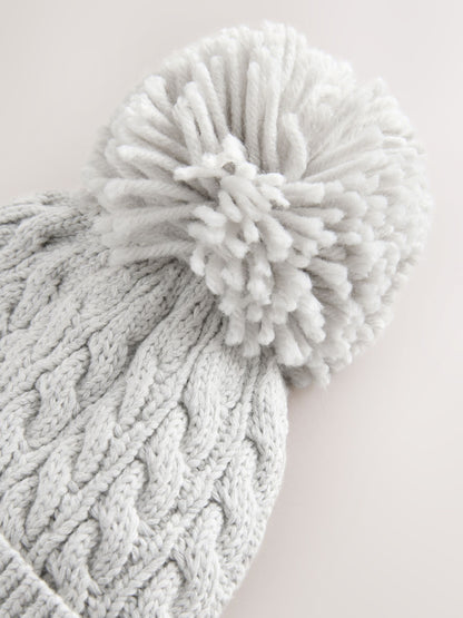 Grey Knitted Cable Pom Beanie - image 3