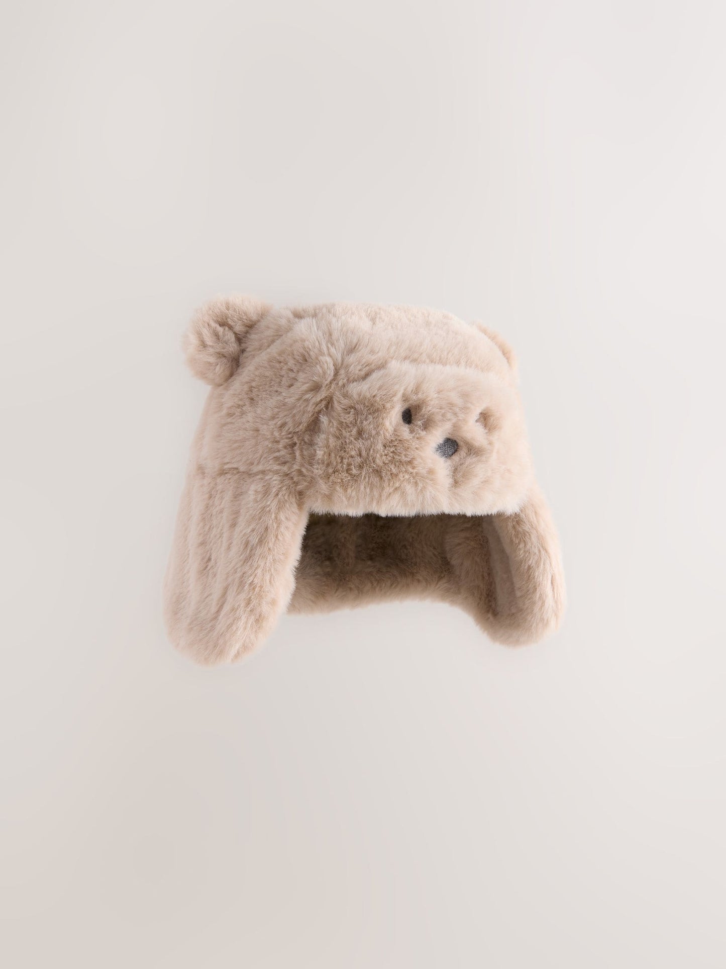 Beige Faux Fur Bear Faced Baby Trapper Hat