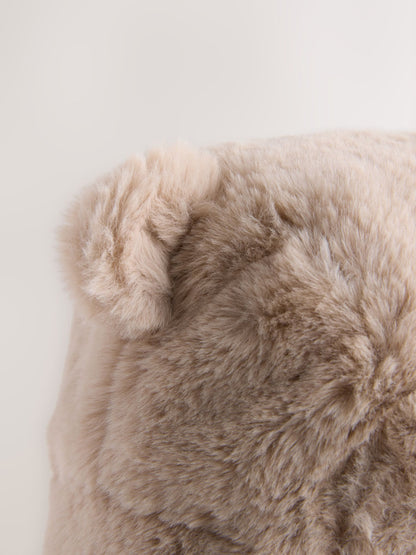 Beige Faux Fur Bear Faced Baby Trapper Hat