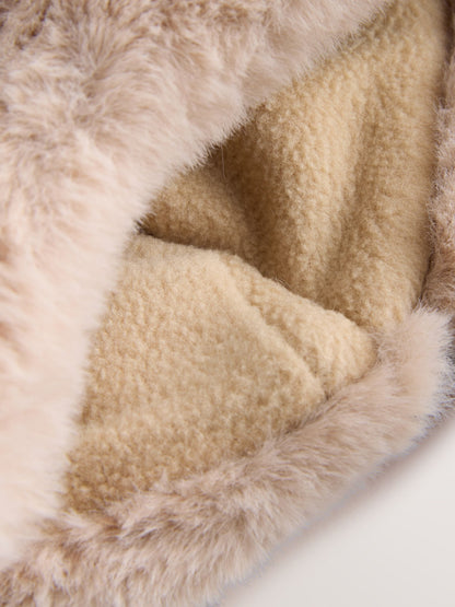 Beige Faux Fur Bear Faced Baby Trapper Hat