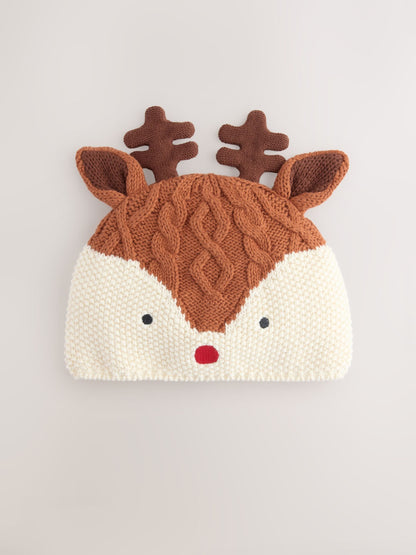Natural Reindeer Baby Christmas Knitted Hat image 1