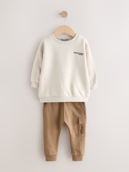 Ecru Off White Utility Sweatshirt and Super Skinny Joggers Set (3mths-7yrs) image 7