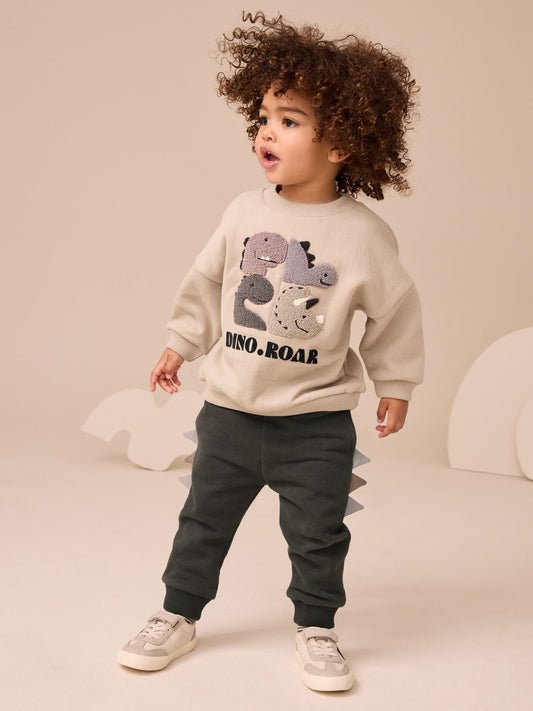 Grey and Charcoal Dinosaur Spike Single Sweatshirt and Joggers Set (3mths-7yrs) image 1