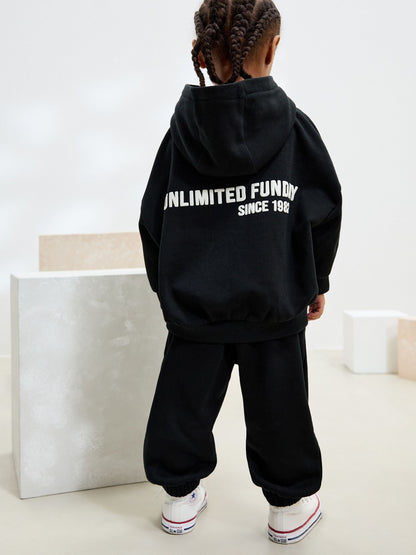 Black Slogan Hoodie and Joggers Set (3mths-7yrs)