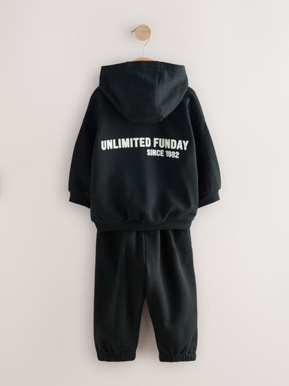 Black Slogan Hoodie and Joggers Set (3mths-7yrs)