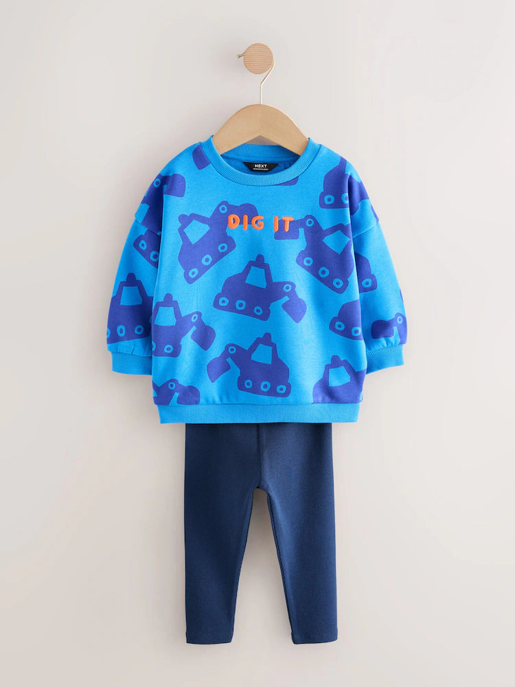 Blue Digger Sweatshirt And Leggings Set (3mths-7yrs)