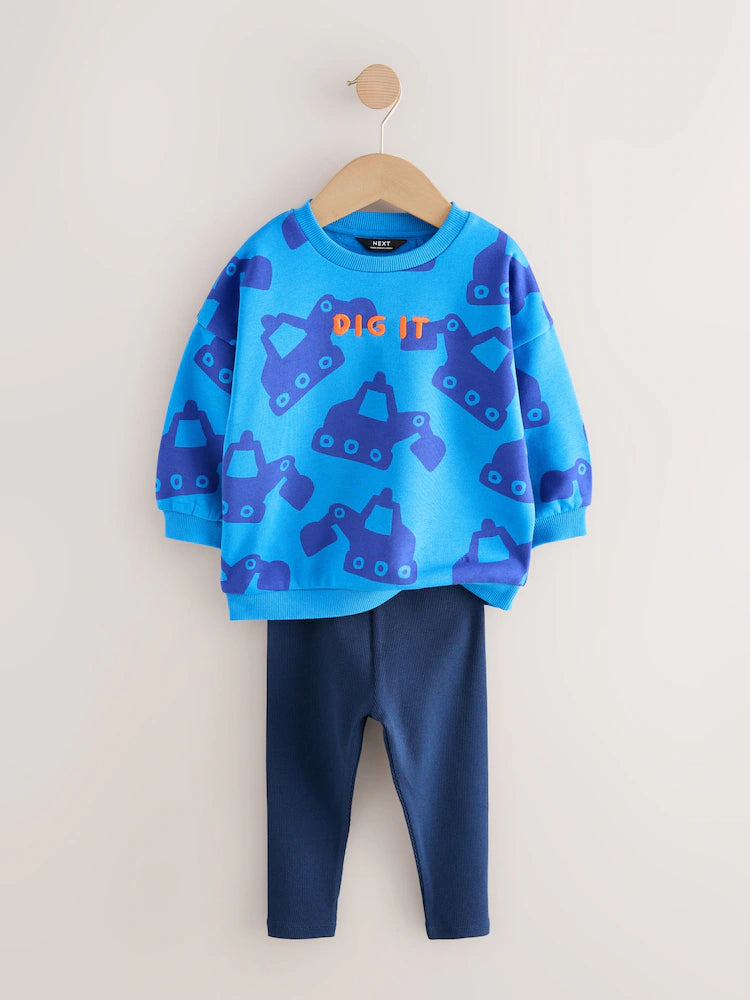 Blue Digger Sweatshirt And Leggings Set (3mths-7yrs)