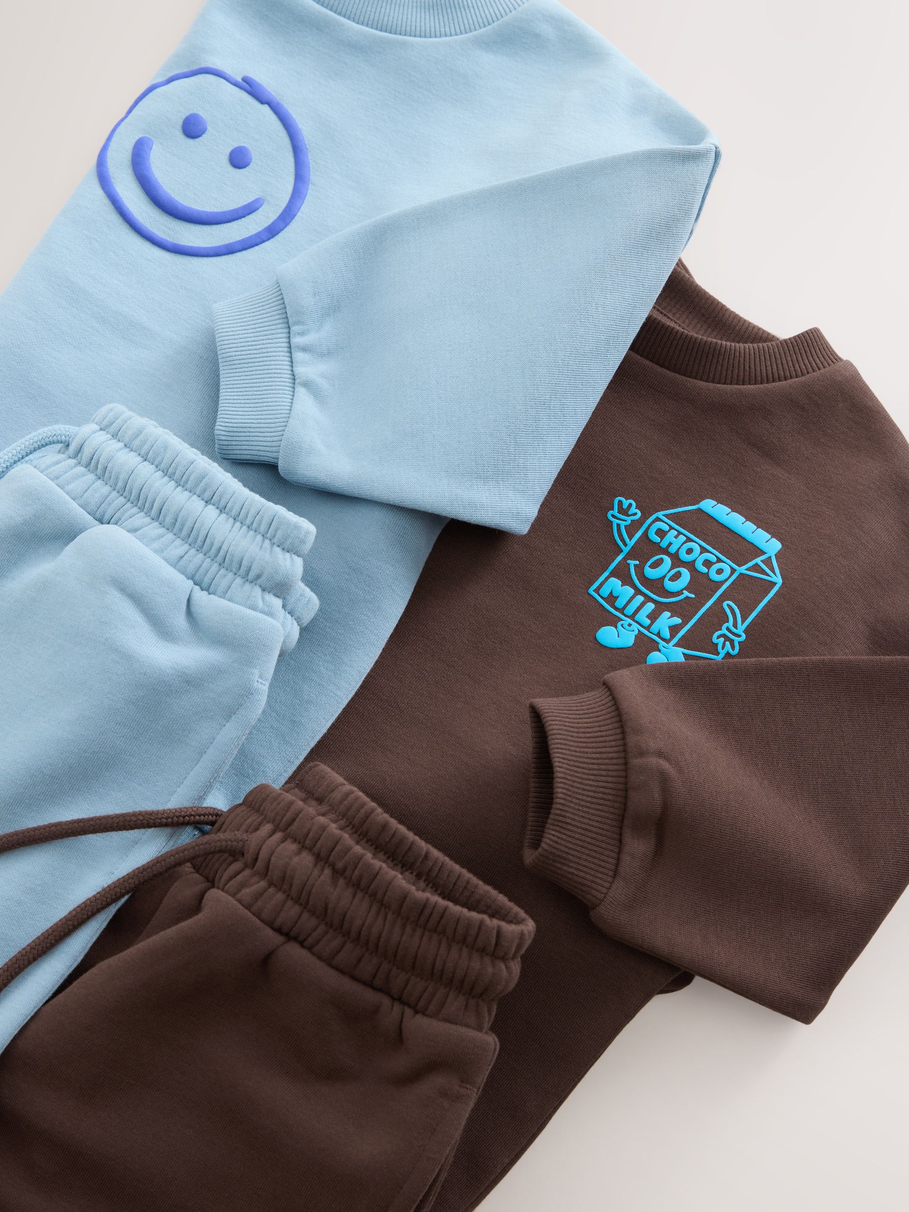 Chocolate Brown and Blue 2 Pack Printed Crew Neck Sweat Top & Joggers Set (3mths-7yrs) image 10