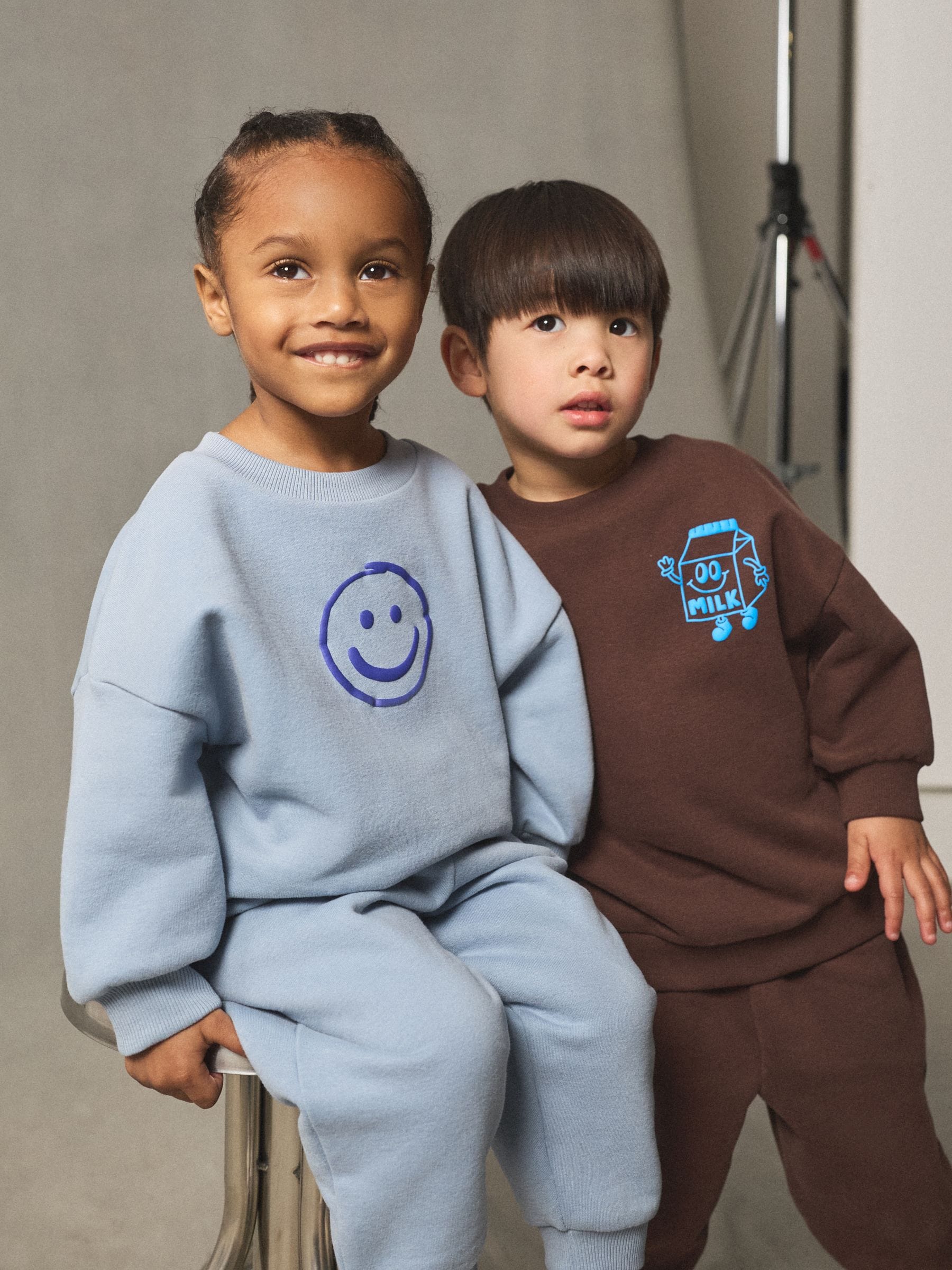 Chocolate Brown and Blue 2 Pack Printed Crew Neck Sweat Top & Joggers Set (3mths-7yrs) image 3
