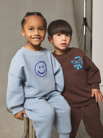 Chocolate Brown and Blue 2 Pack Printed Crew Neck Sweat Top & Joggers Set (3mths-7yrs) image 3