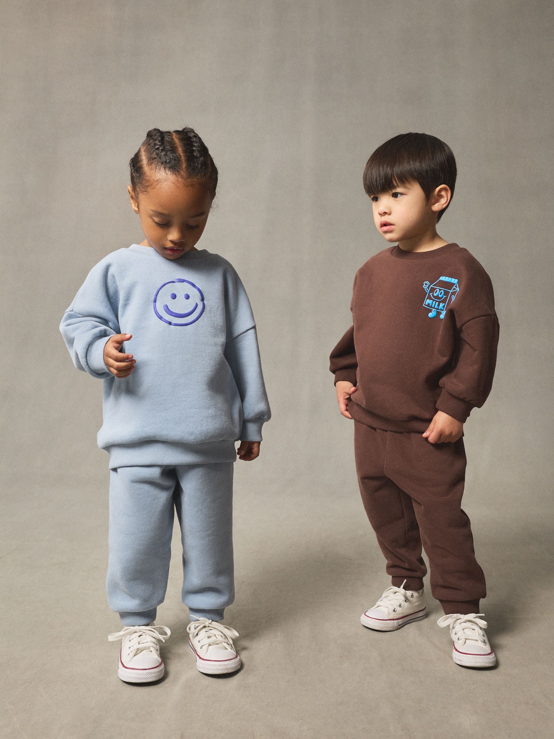 Chocolate Brown and Blue 2 Pack Printed Crew Neck Sweat Top & Joggers Set (3mths-7yrs) image 4