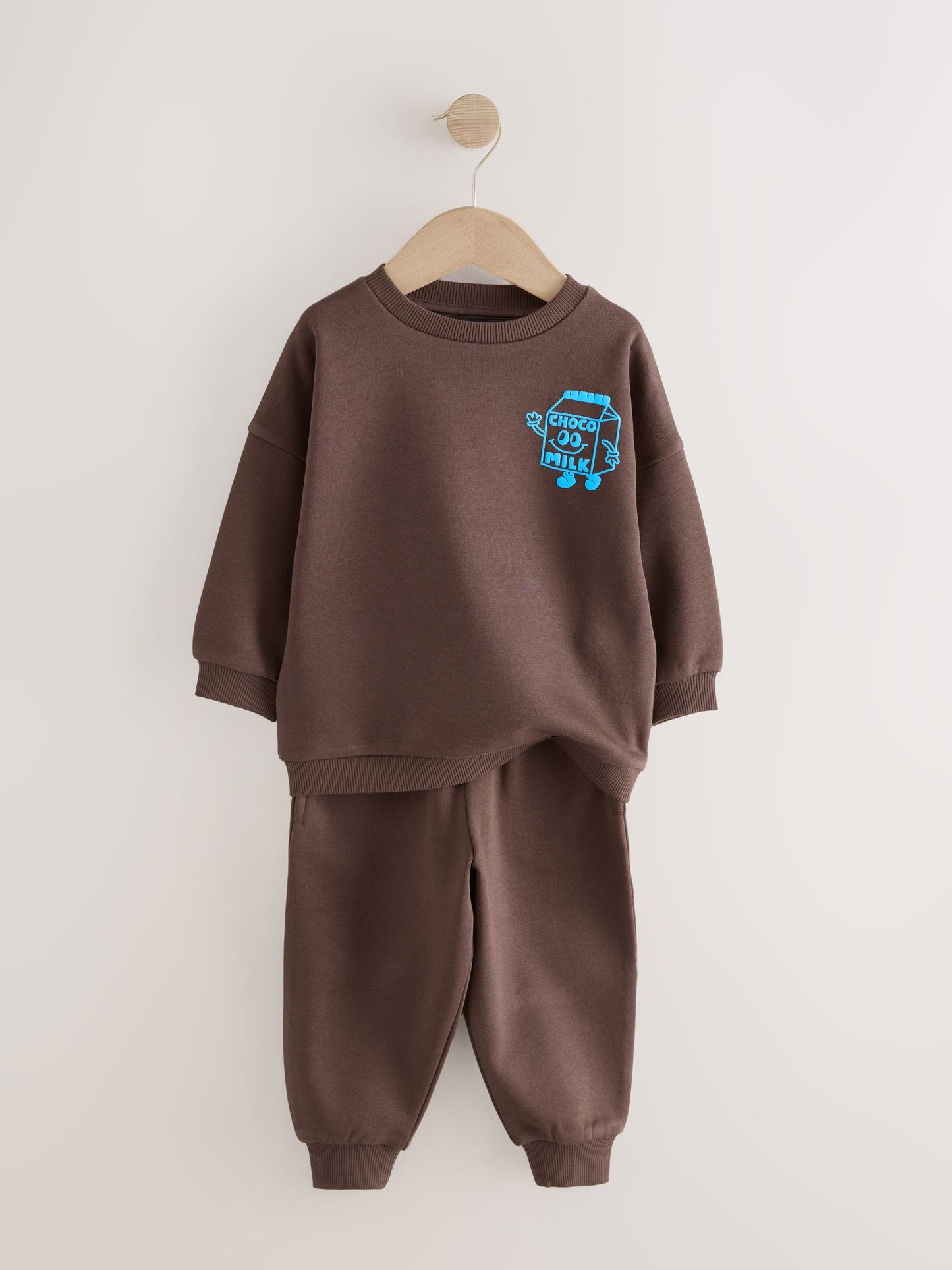 Chocolate Brown and Blue 2 Pack Printed Crew Neck Sweat Top & Joggers Set (3mths-7yrs) image 8