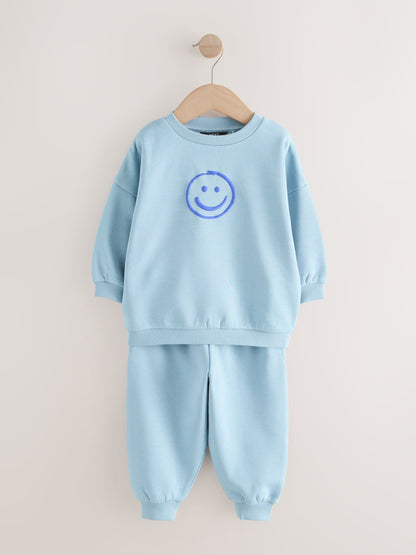 Chocolate Brown and Blue 2 Pack Printed Crew Neck Sweat Top & Joggers Set (3mths-7yrs) image 9