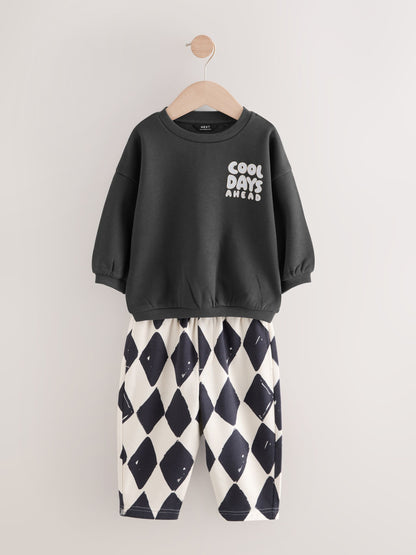Black/White Printed 2 Pack Sweatshirt And Stripe Joggers Set (3mths-7yrs) image 9