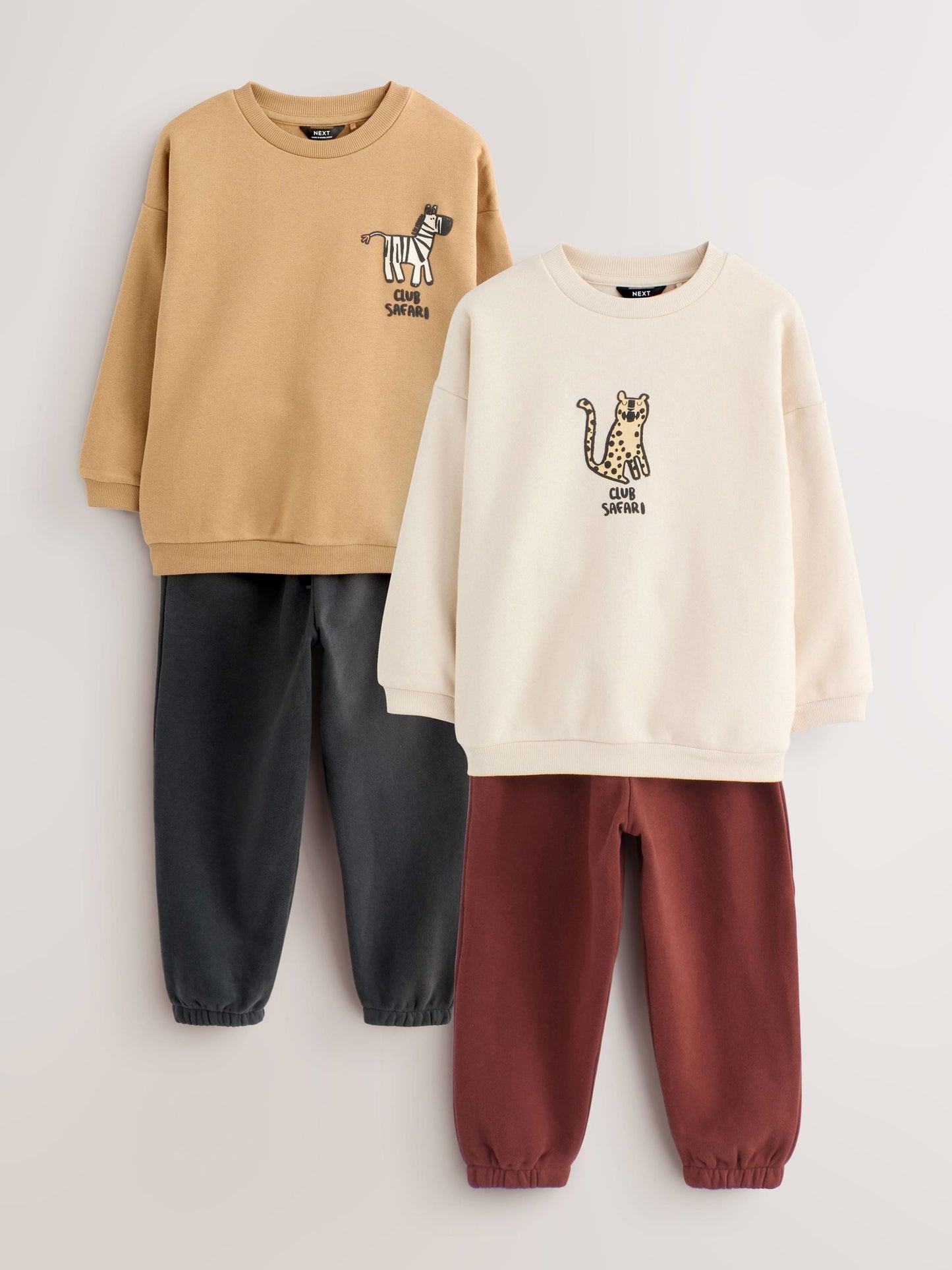 Tan/Ecru/Charcoal Grey 2 Pack Sweatshirt and Joggers Set (3mths-7yrs) image 1