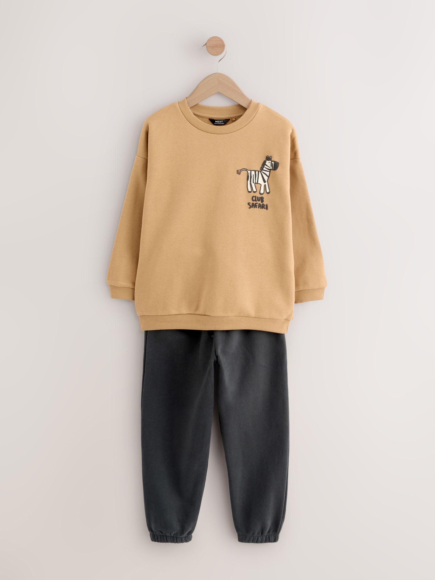 Tan/Ecru/Charcoal Grey 2 Pack Sweatshirt and Joggers Set (3mths-7yrs) image 2