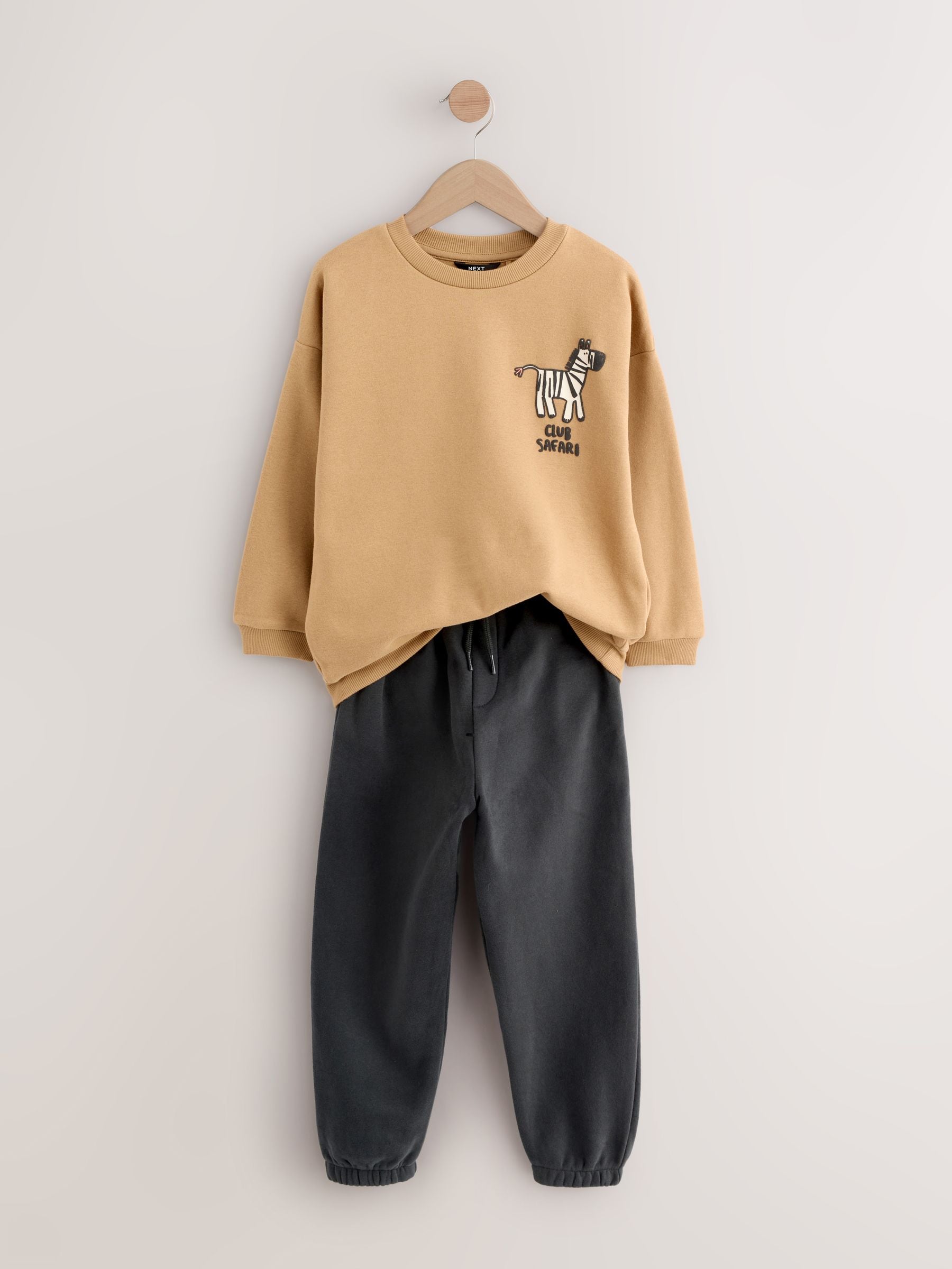 Tan/Ecru/Charcoal Grey 2 Pack Sweatshirt and Joggers Set (3mths-7yrs) image 3