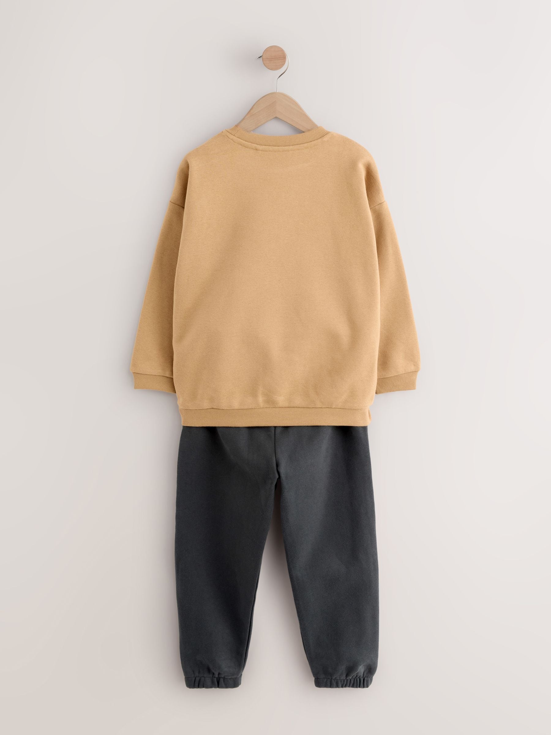 Tan/Ecru/Charcoal Grey 2 Pack Sweatshirt and Joggers Set (3mths-7yrs) image 4