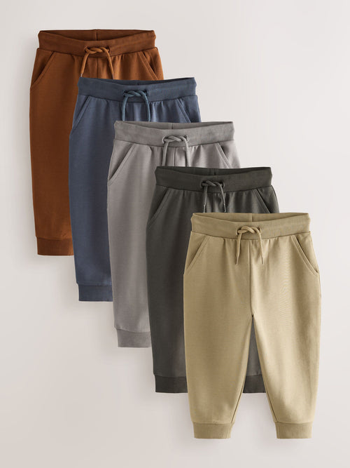 Khaki/Grey/Blue Regular Fit Joggers 5 Pack (3mths-7yrs) image 1