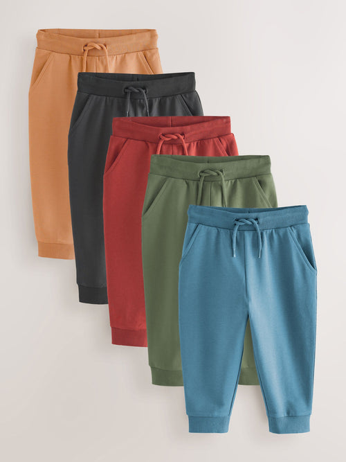 Khaki Green/Blue/Red Regular Fit Joggers 5 Pack (3mths-7yrs) image 1