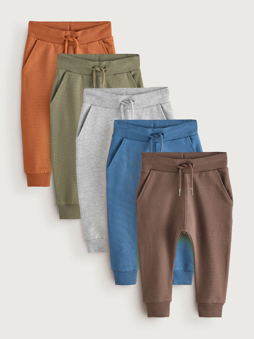 Blue/Rust Orange/ Khaki Green Skinny Fit Joggers 5 Pack (3mths-7yrs) image 1