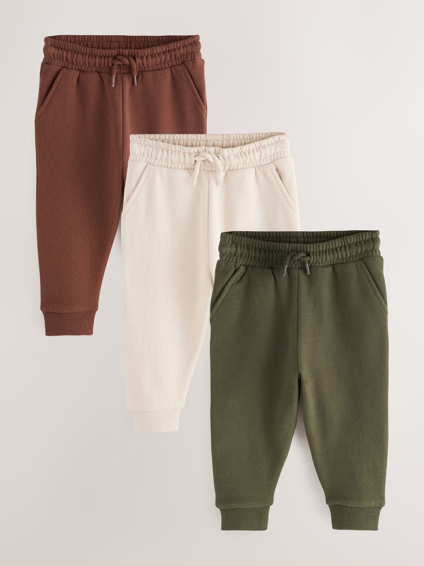 Khaki Green/ Rust Brown/ Ecru Soft Touch Joggers 3 Pack (3mths-7yrs) image 1