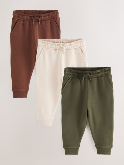 Khaki Green/ Rust Brown/ Ecru Soft Touch Joggers 3 Pack (3mths-7yrs) image 1