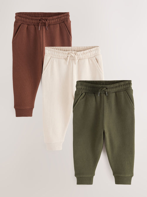 Khaki Green/ Rust Brown/ Ecru Soft Touch Joggers 3 Pack (3mths-7yrs) image 1