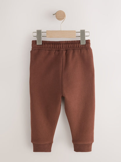 Khaki Green/ Rust Brown/ Ecru Soft Touch Joggers 3 Pack (3mths-7yrs) image 3