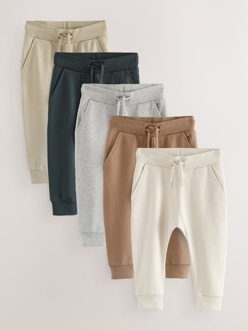Stone/Tan Brown/Grey Skinny Fit Joggers 5 Pack (3mths-7yrs) image 1