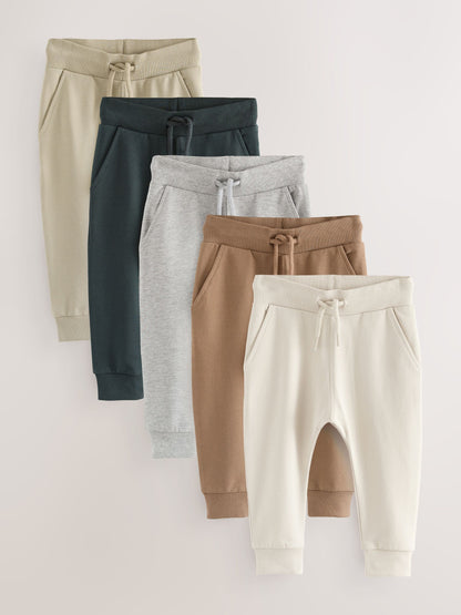 Stone/Tan Brown/Grey Skinny Fit Joggers 5 Pack (3mths-7yrs) image 1