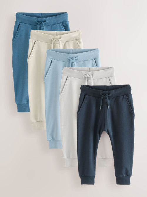 Blue/Ecru/ Navy Blue Skinny Fit Joggers 5 Pack (3mths-7yrs) image 1