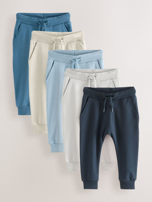 Blue/Ecru/ Navy Blue Skinny Fit Joggers 5 Pack (3mths-7yrs) image 1